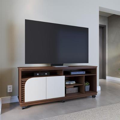 Rack Bancada Jurerê 1.5 para TV 65" 150CM MDP com Rodízios Off White e Nogueira Colibri Móveis