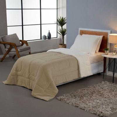 Coberdrom Solteiro Coberdrom Soft 100% Poliéster Soft e Sherpa de Carneiro Dupla Face Bege Valle