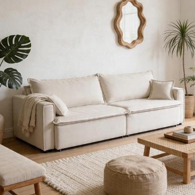 Sofá Sumaya K01 3 Lugares Retrátil e Reclinável 180cm Bege Veludo Lyam Decor