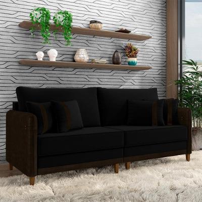 Sofá Montecarlo 2 Lugares 172cm Preto e Marrom Veludo Pu Gran Belo
