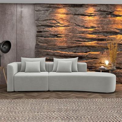 Sofá com Chaise Kimiko G52 4 Lugares 327CM Cinza Veludo Gran Belo