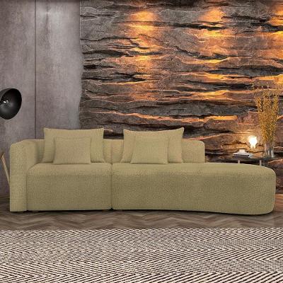 Sofá com Chaise Kimiko G52 3 Lugares 317CM Bege Veludo Gran Belo
