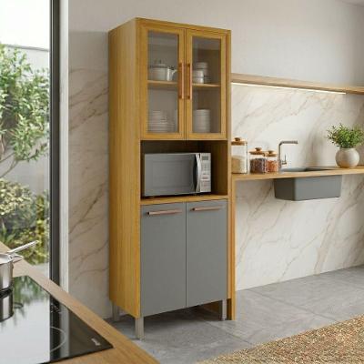 Paneleiro Cristaleira Donna com 2 Portas em MDF TAMANHO 71cm Cinza e Canela Acetinado Mobilihouse