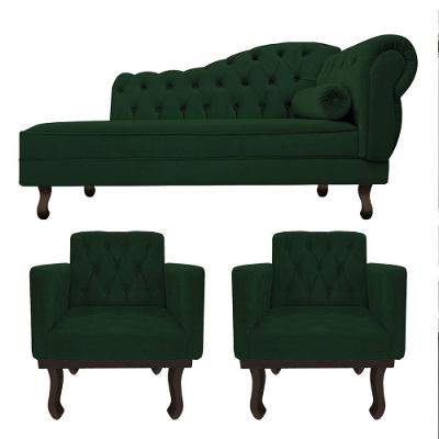 Kit Diva Recamier Diana 160Cm Lado Esquerdo E 02 Poltronas Classic Suede Verde