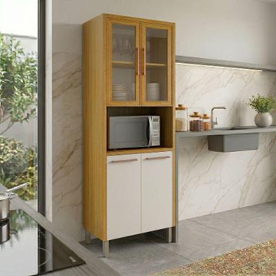 Paneleiro Cristaleira Donna 2 Portas sem Gavetas MDF TAMANHO 71cm Cinza com Vidro Reflecta