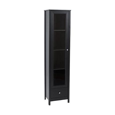 Cristaleira E-962 1 Porta de Vidro 4 Prateleiras MDP Fosco Preto Ditália Móveis