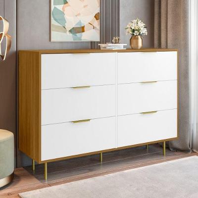 Cômoda para Quarto Safira 6 Gavetas MDP com Corrediças Telescópicas Freijó Branco
