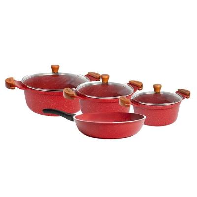 Jogo de Panelas Rubi 18 20 24 e Frigideira 24cm Alumínio Antiaderente Vermelho Javali