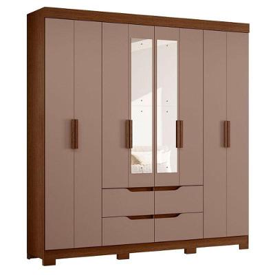 Guarda Roupa Casal Doble 8 Portas 4 Gavetas MDP com Espelho Nogueira Capuccino Albatroz Móveis
