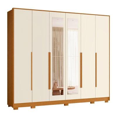 Guarda Roupa Casal Mercure 6 Portas Giratórias com Espelho MDP Cinamomo Off White Albatroz Móveis