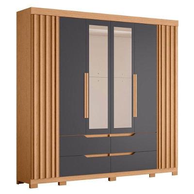 Guarda Roupa Casal Doble com Espelho 6 Portas Giratórias 4 Gavetas Freijo Titanium Albatroz Móveis
