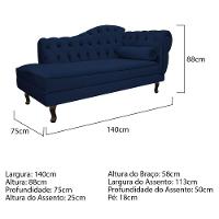 Kit Diva Recamier Diana 140Cm Lado Esquerdo E 02 Poltronas Classic Suede Azul Marinho - 7
