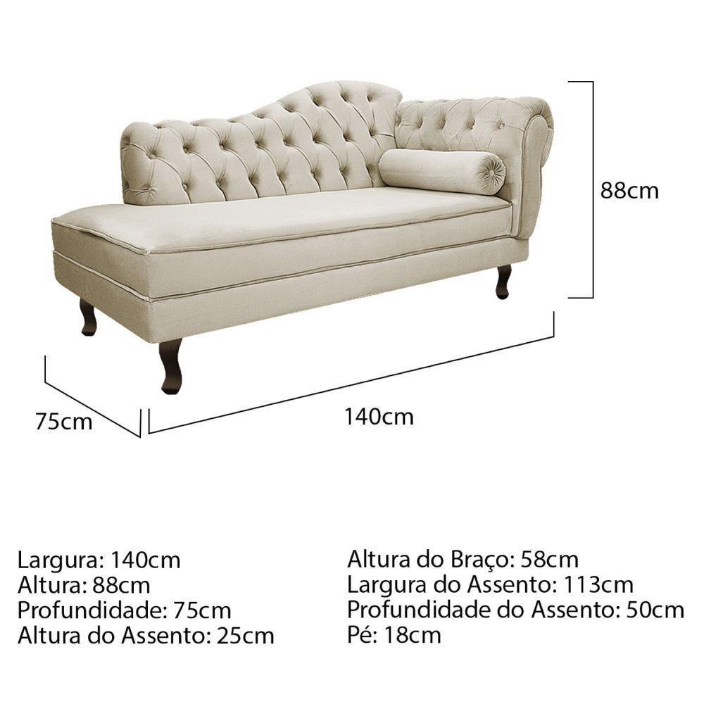 Kit Diva Recamier Diana 140Cm Lado Esquerdo E 02 Poltronas Classic Linho Bege - 7