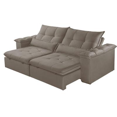 Sofá com Chaise Exclusive 3 Lugares Retrátil e Reclinável 210CM Creme Veludo