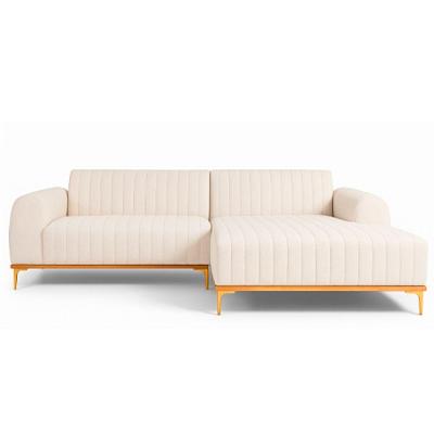 Sofá com Chaise Cocie 3 Lugares Retrátil 230CM Off White Sofá Home