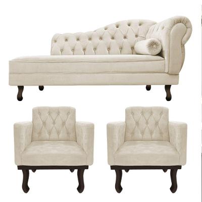 Kit Diva Recamier Diana 130Cm Lado Esquerdo E 02 Poltronas Classic Suede Bege