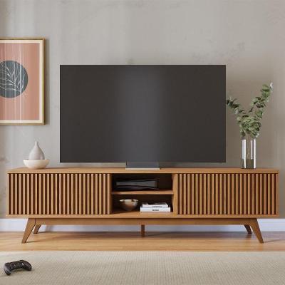 Rack Bancada Fortaleza para TV 75" 218CM MDP com Portas Ripadas Off White