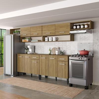 Cozinha Arizona Bold 10 Portas 2 Gavetas MDP 330CM Amadeirado Carraro