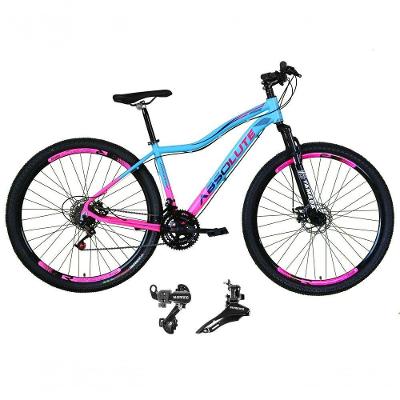 Bicicleta Aro 29 Absolute Hera Feminina 21v Alumínio Câmbios Shimano Freio A Disco Azul-Rosa 17