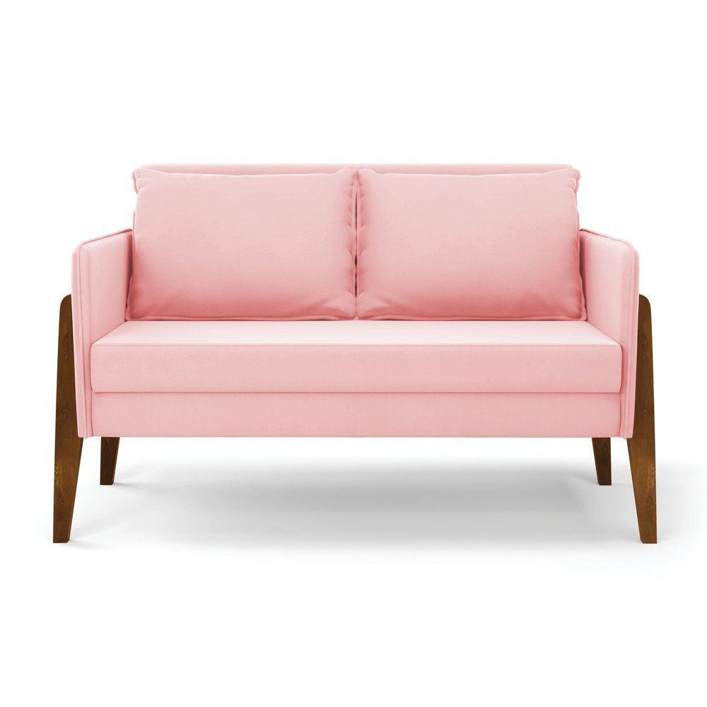 Kit 1 Sofá Namoradeira E 2 Poltronas Lana Suede Rosa Bebê Base De Madeira - D'rossi - 2