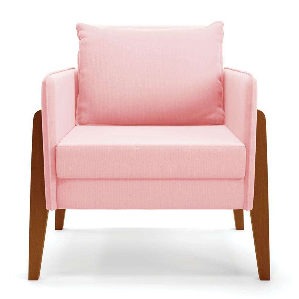 Kit 1 Sofá Namoradeira E 2 Poltronas Lana Suede Rosa Bebê Base De Madeira - D'rossi - 8