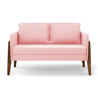 Kit 1 Sofá Namoradeira E 2 Poltronas Lana Suede Rosa Bebê Base De Madeira - D'rossi
