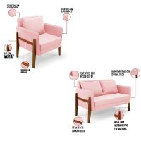 Kit 1 Sofá Namoradeira E 2 Poltronas Lana Suede Rosa Bebê Base De Madeira - D'rossi - 12