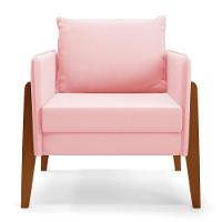 Kit 1 Sofá Namoradeira E 2 Poltronas Lana Suede Rosa Bebê Base De Madeira - D'rossi - 13