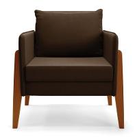 Kit 1 Sofá Namoradeira E 2 Poltronas Lana Suede Marrom Base De Madeira - D'rossi - 6