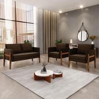 Kit 1 Sofá Namoradeira E 2 Poltronas Lana Suede Marrom Base De Madeira - D'rossi - 8