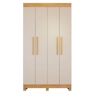 Guarda Roupa Casal Quero 4 Portas de Bater 2 Gavetas MDF Cinamomo Off White Valdemóveis