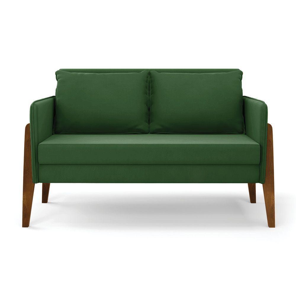 Kit 1 Sofá Namoradeira E 2 Poltronas Lana Suede Base De Madeira - D'rossi Cor Verde - 7