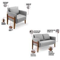 Kit 1 Sofá Namoradeira E 2 Poltronas Lana Suede Cinza Base De Madeira - D'rossi - 5