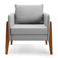 Kit 1 Sofá Namoradeira E 2 Poltronas Lana Suede Cinza Base De Madeira - D'rossi - 6