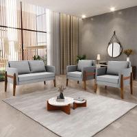 Kit 1 Sofá Namoradeira E 2 Poltronas Lana Suede Cinza Base De Madeira - D'rossi - 8