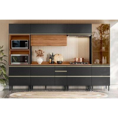 Cozinha Proença 6 Peças 6 Portas 7 Gavetas MDF 120CM Nogueira e Carbono Demóbile