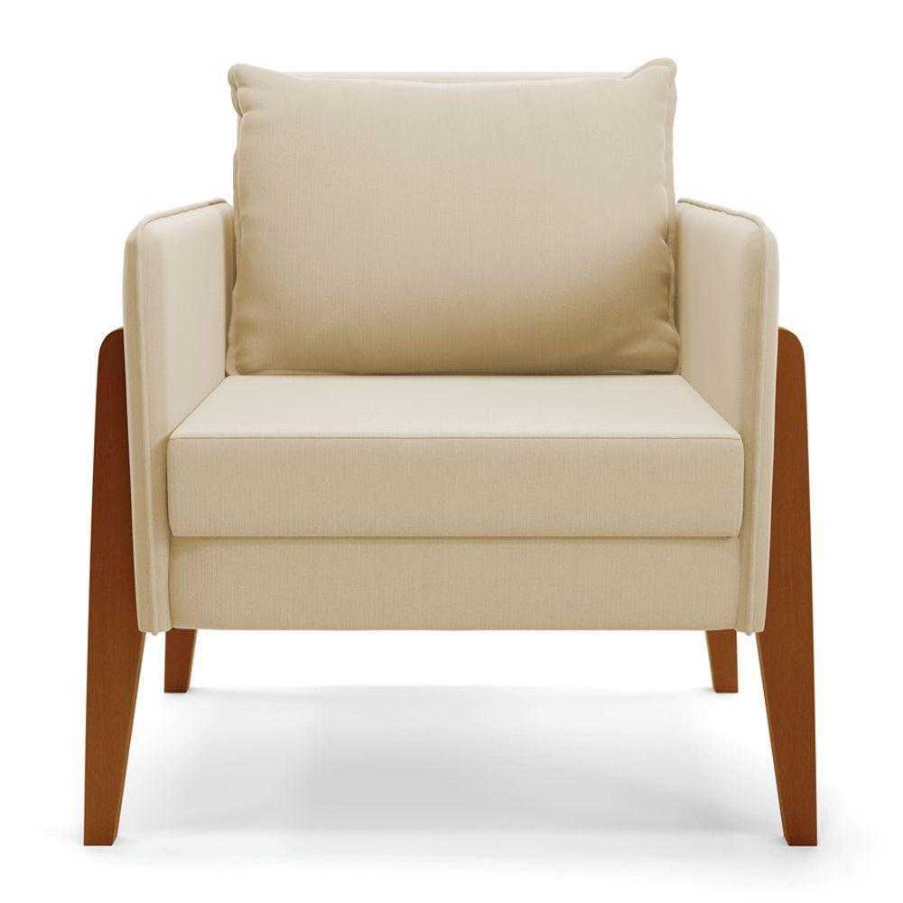 Kit 1 Sofá Namoradeira E 2 Poltronas Lana Suede Bege Base De Madeira - D'rossi - 6