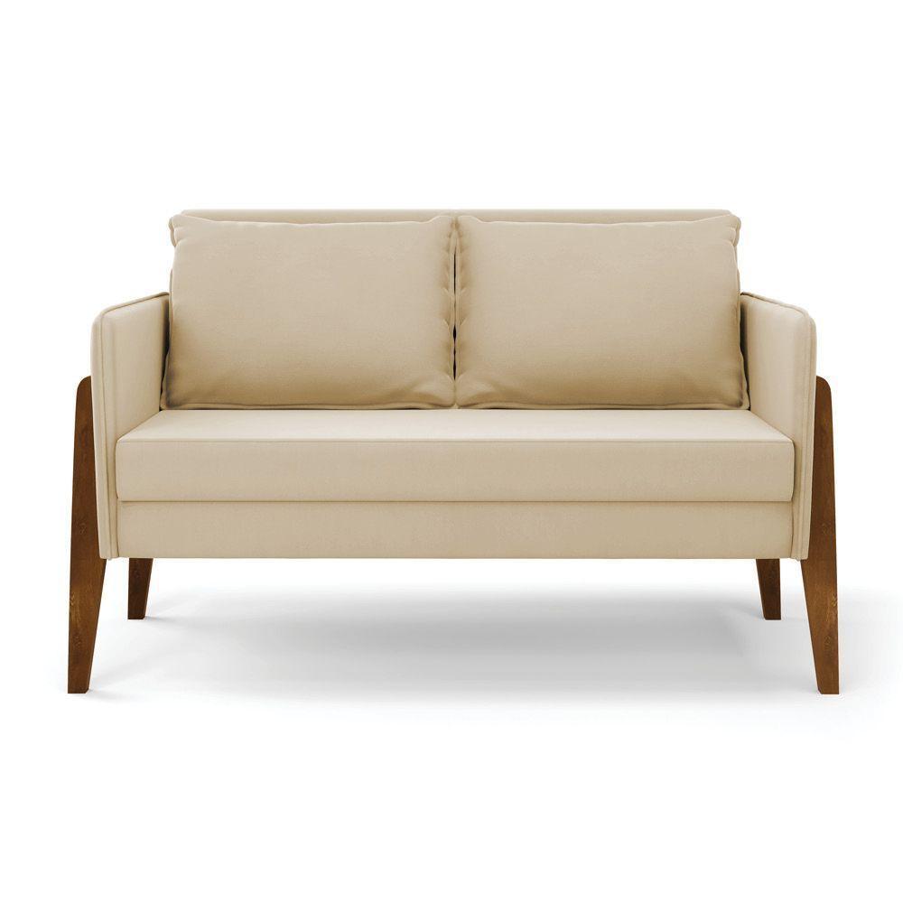 Kit 1 Sofá Namoradeira E 2 Poltronas Lana Suede Bege Base De Madeira - D'rossi - 7