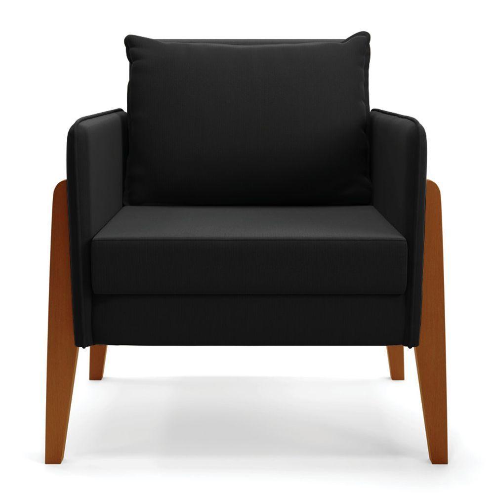 Kit 1 Sofá Namoradeira E 2 Poltronas Lana Suede Base De Madeira - D'rossi Cor Preto - 7