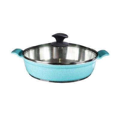 Frigideira 008-JAV Alumínio Fundido Usinado Turquesa 30cm Tampa de Vidro Talheres Juliana