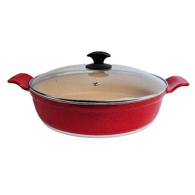 Frigideira 2023-JAV Vermelha Antiaderente Marmorizado Alumínio 30cm Talheres Juliana