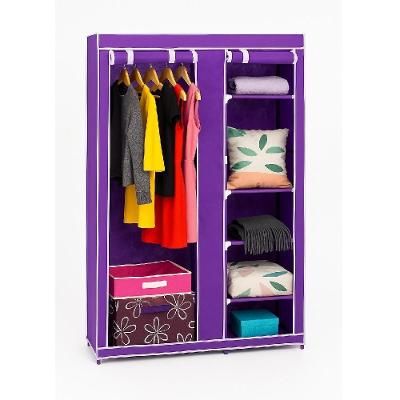 Guarda Roupa Portátil Solteiro e Closet Compacto Cabideiro Duplo com Prateleiras Roxo Yeet