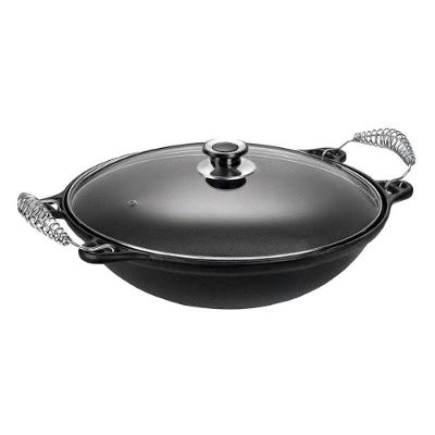 Panela Wok 877PM em Ferro Fundido sem Revestimento 4L 32cm Tampa de Vidro Temperado Panela Mineira