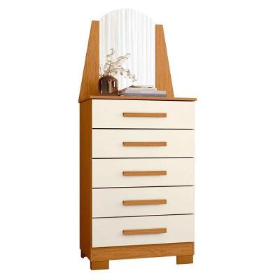 Cômoda New Veneza 5 Gavetas com Espelho MDF MDP Cinamomo Off White Albatroz Móveis