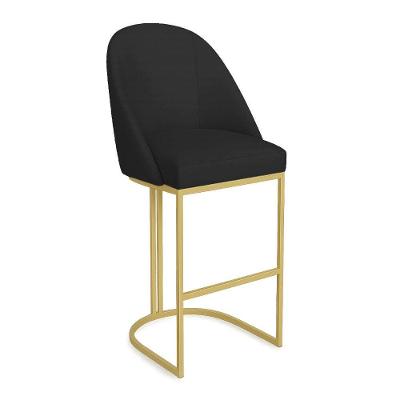 Banqueta Alta Bela em Suede Base Metálica com Encosto Fixo Preto Pallazio
