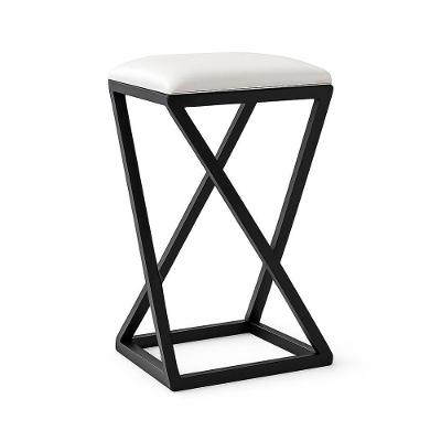 Banqueta Industrial Assento em Couro Sintético Base em Z sem Encosto Fixa Branco Isa Estofados