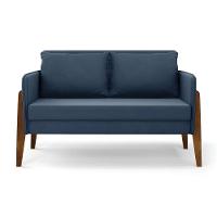 Kit 1 Sofá Namoradeira E 2 Poltronas Lana Suede Azul Marinho Base De Madeira - D'rossi - 7