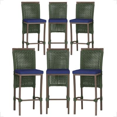 Kit 6 Banquetas Roma Alumínio Corda Náutica Tecido Verde Marrom Trama Original
