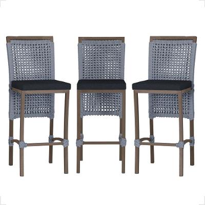 Kit 3 Banquetas Roma Alumínio Corda Náutica Encosto Fixo Marrom Trama Original