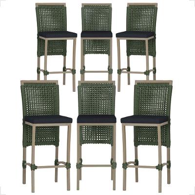 Kit 6 Banquetas Roma Alumínio Tecido Base Fixa com Encosto Verde Trama Original